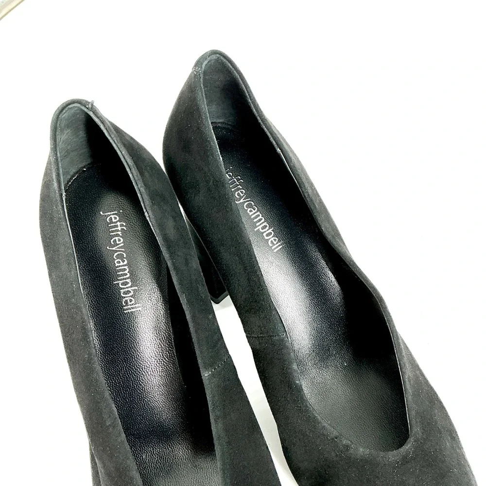 Jeffrey Campbell Size 8 Black Suede Pointed Toe Block Heel Pumps NEW $175
